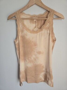 New HEM & THREAD Lace-Trim Ribbed Tank in Light Tan Tie-Dye